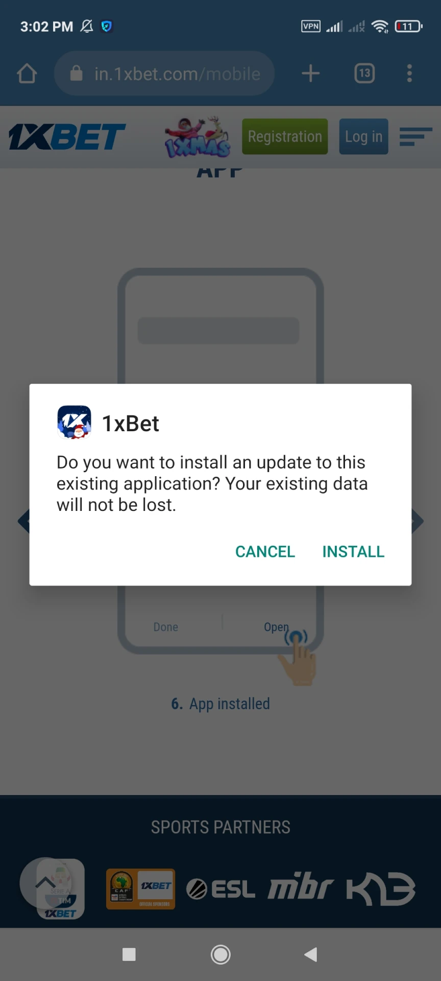 Instalar a aplicação 1xBet no teu smartphone.