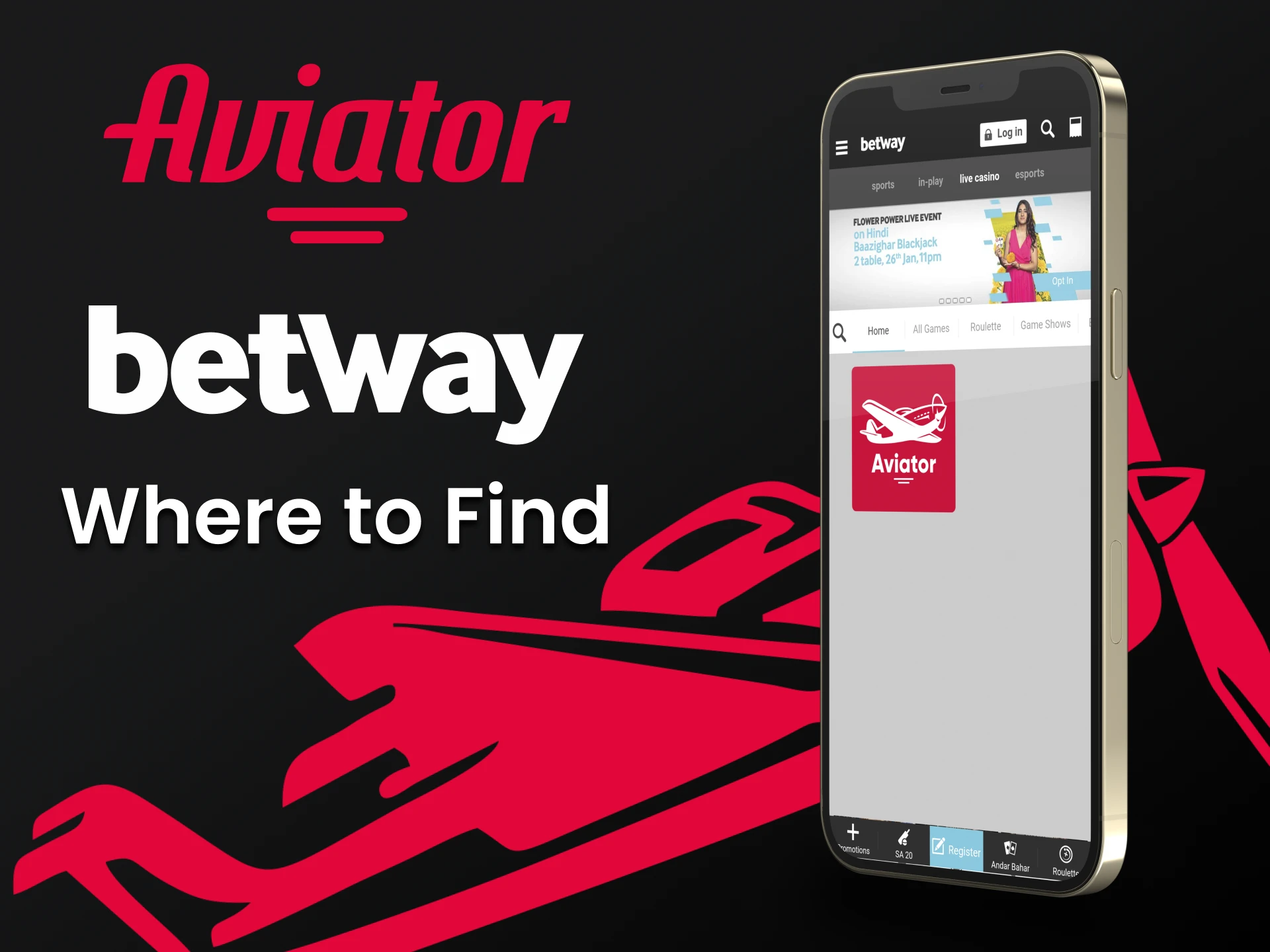 Vai à aplicação Betway e encontra o Aviator.