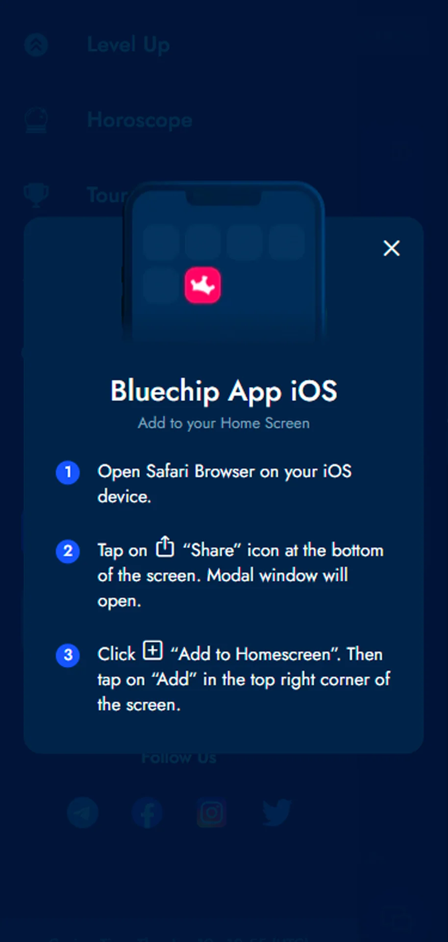 Download and install the Bluechip app for iOS to your smartphone.