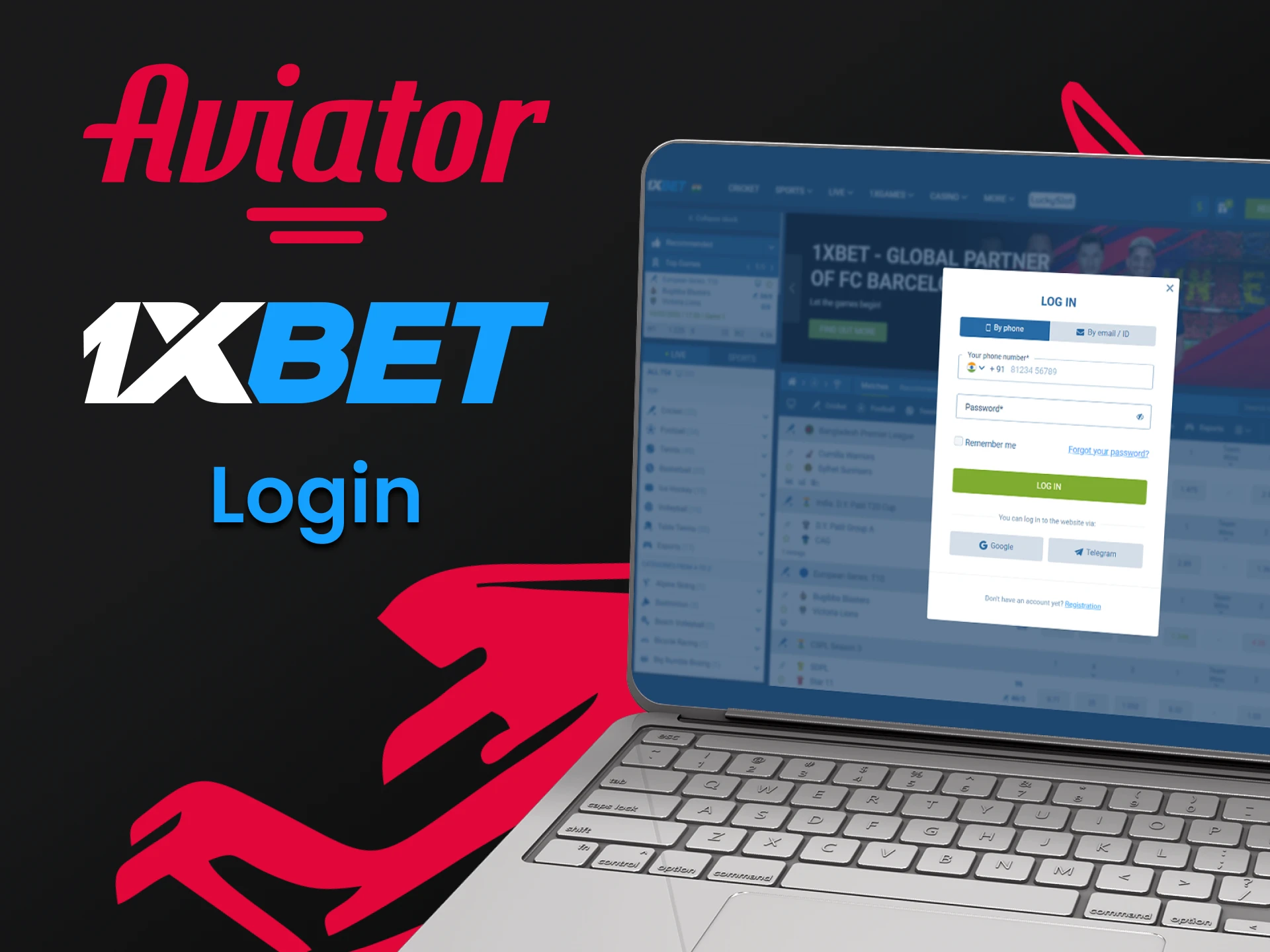 Faça o login em sua conta para jogar Aviator na 1xbet.