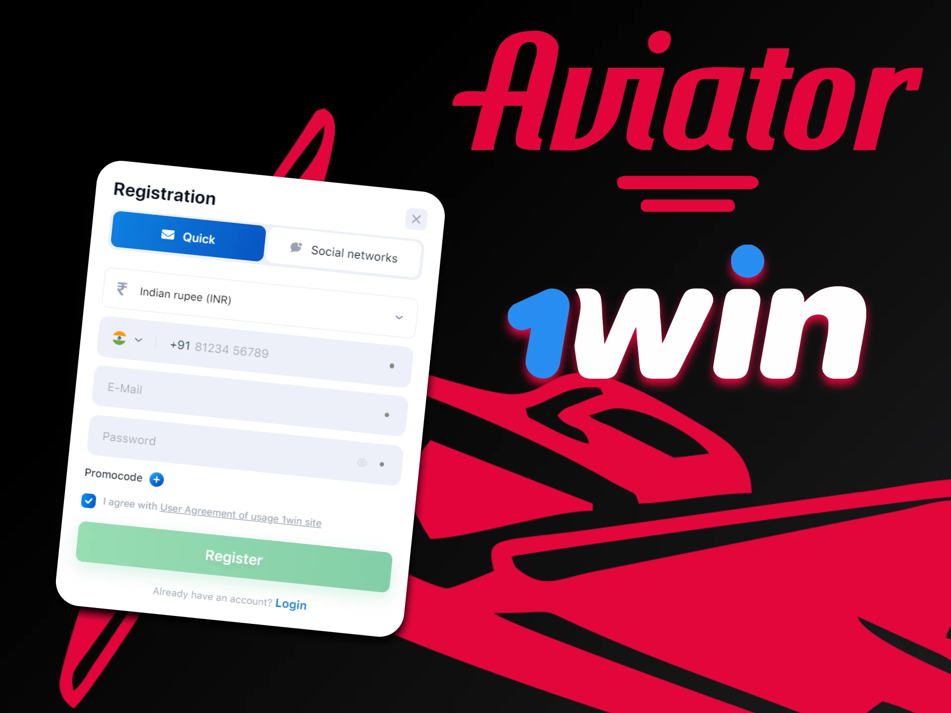 Passe pelo processo de registro no 1win para jogar no Aviator.