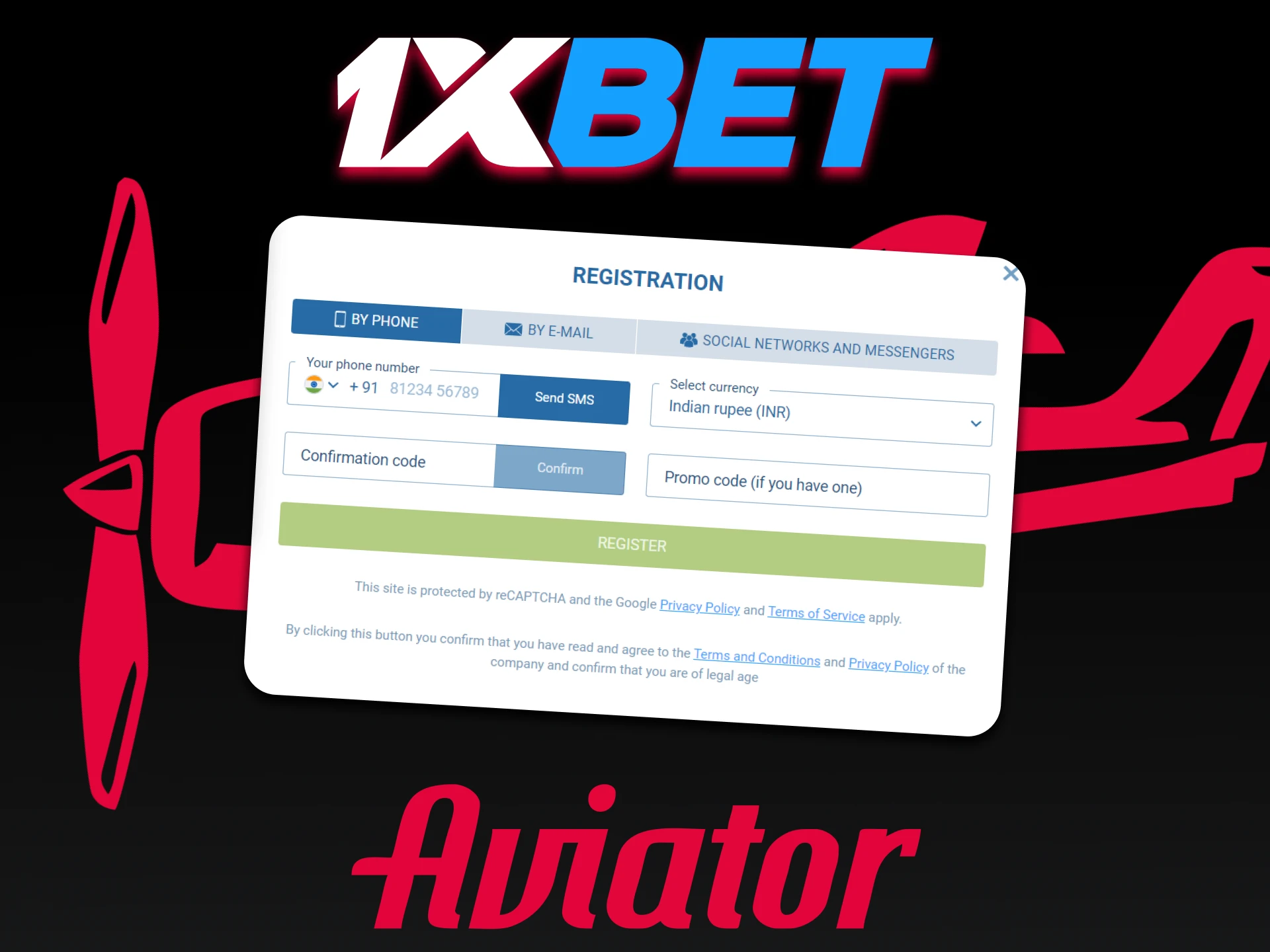 Passe pelo processo de registro na 1xbet para jogar no Aviator.