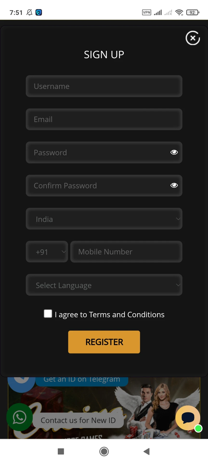 Visit the registration page in the Exchmarket application.