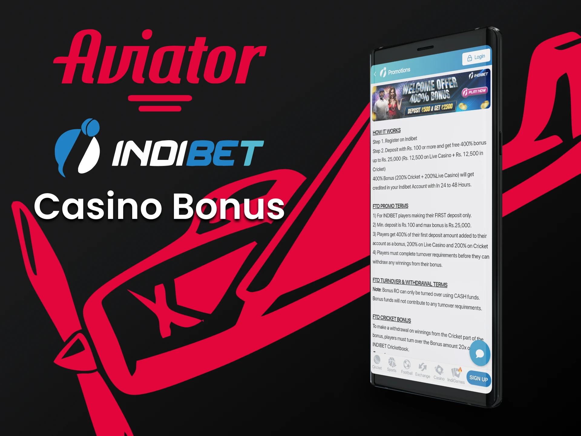 Get a lucrative casino bonus at Indibet.