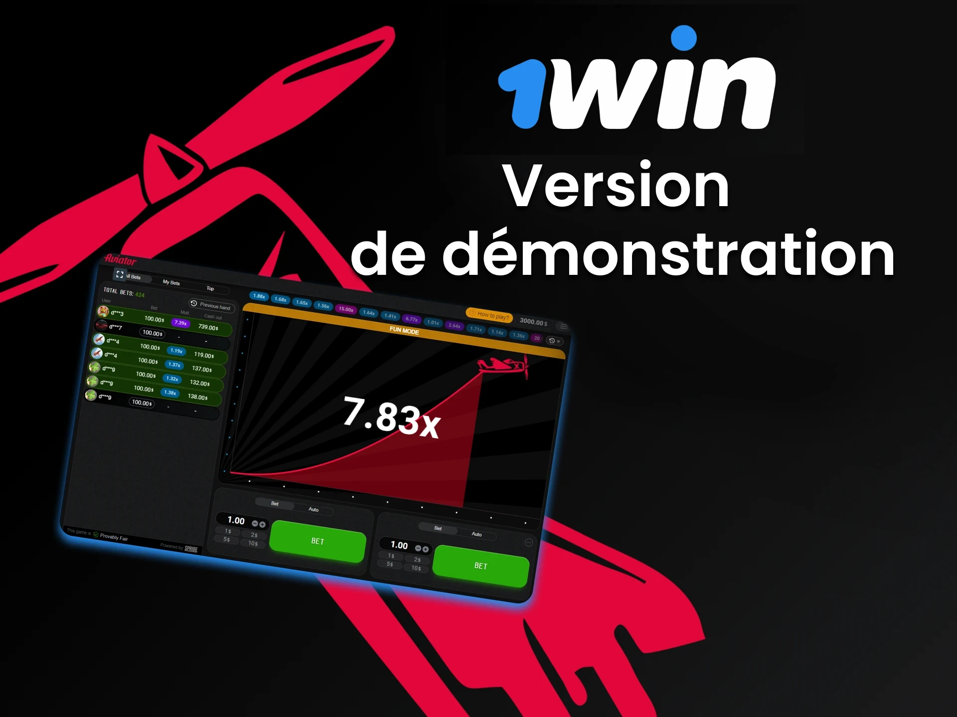 Entraînez-vous dans une version spéciale du jeu Aviator 1Win.