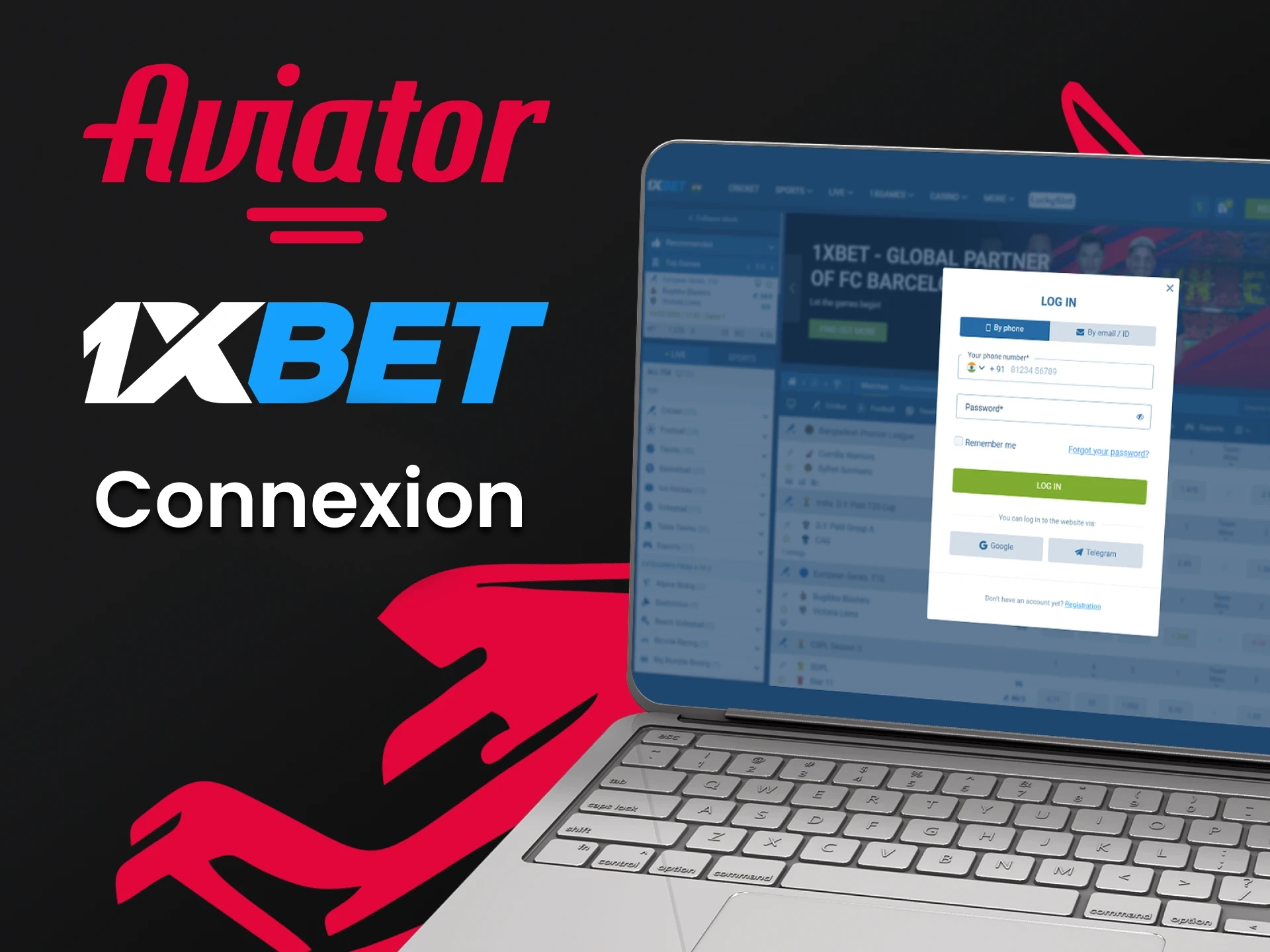 Connectez-vous à votre compte pour jouer à Aviator sur 1xBet.