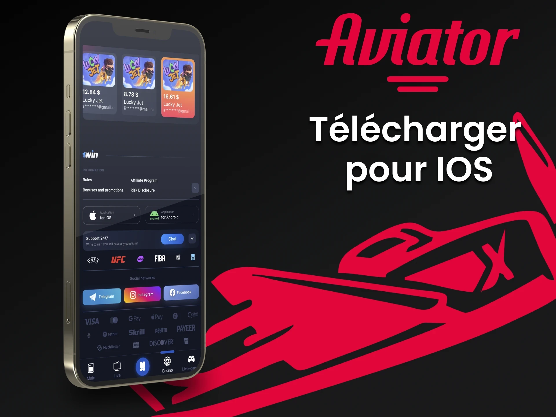 Téléchargez l'application sur votre appareil iOS pour jouer à Aviator.