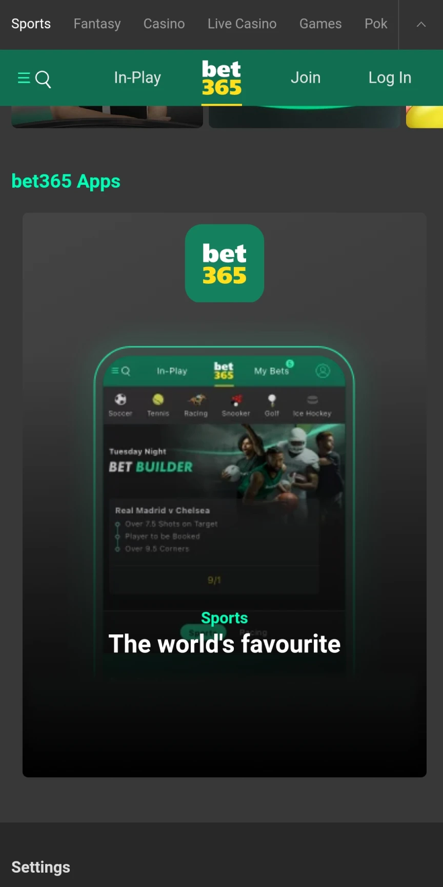 قم بتنزيل تطبيق Bet365 لنظام iOS.