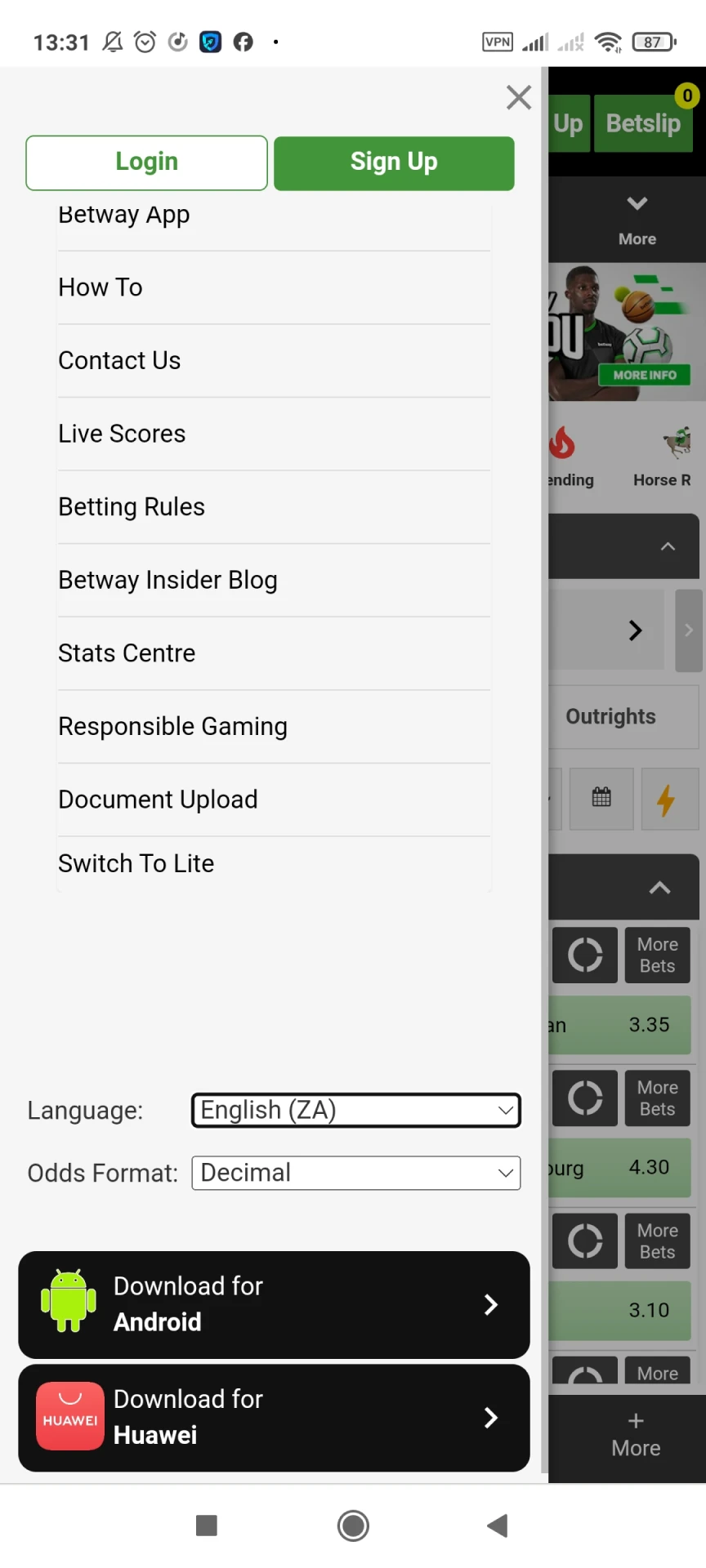 Encontre o aplicativo Betway para download no Android.