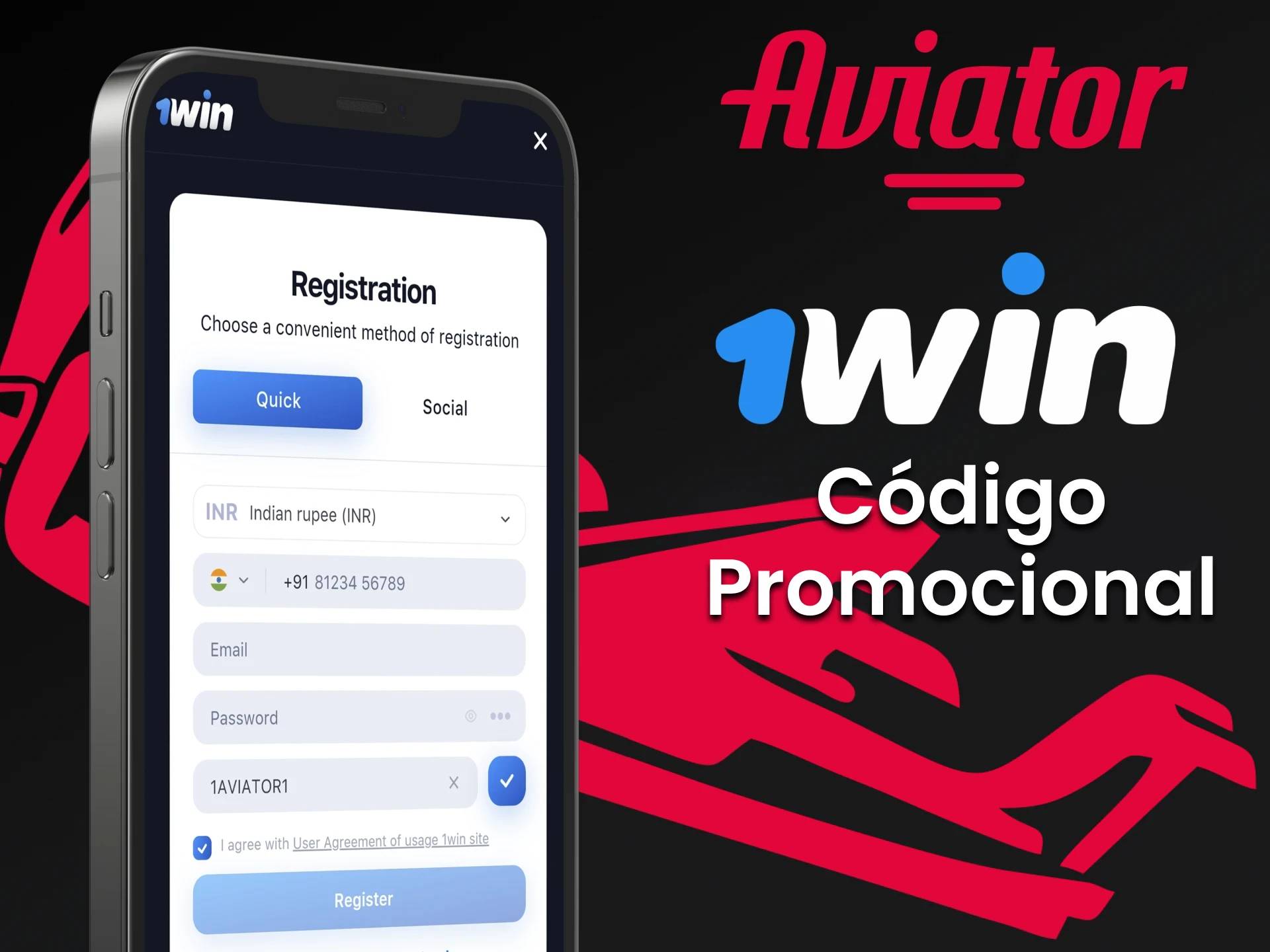 Use um código promocional especial de 1win para jogar Aviator.