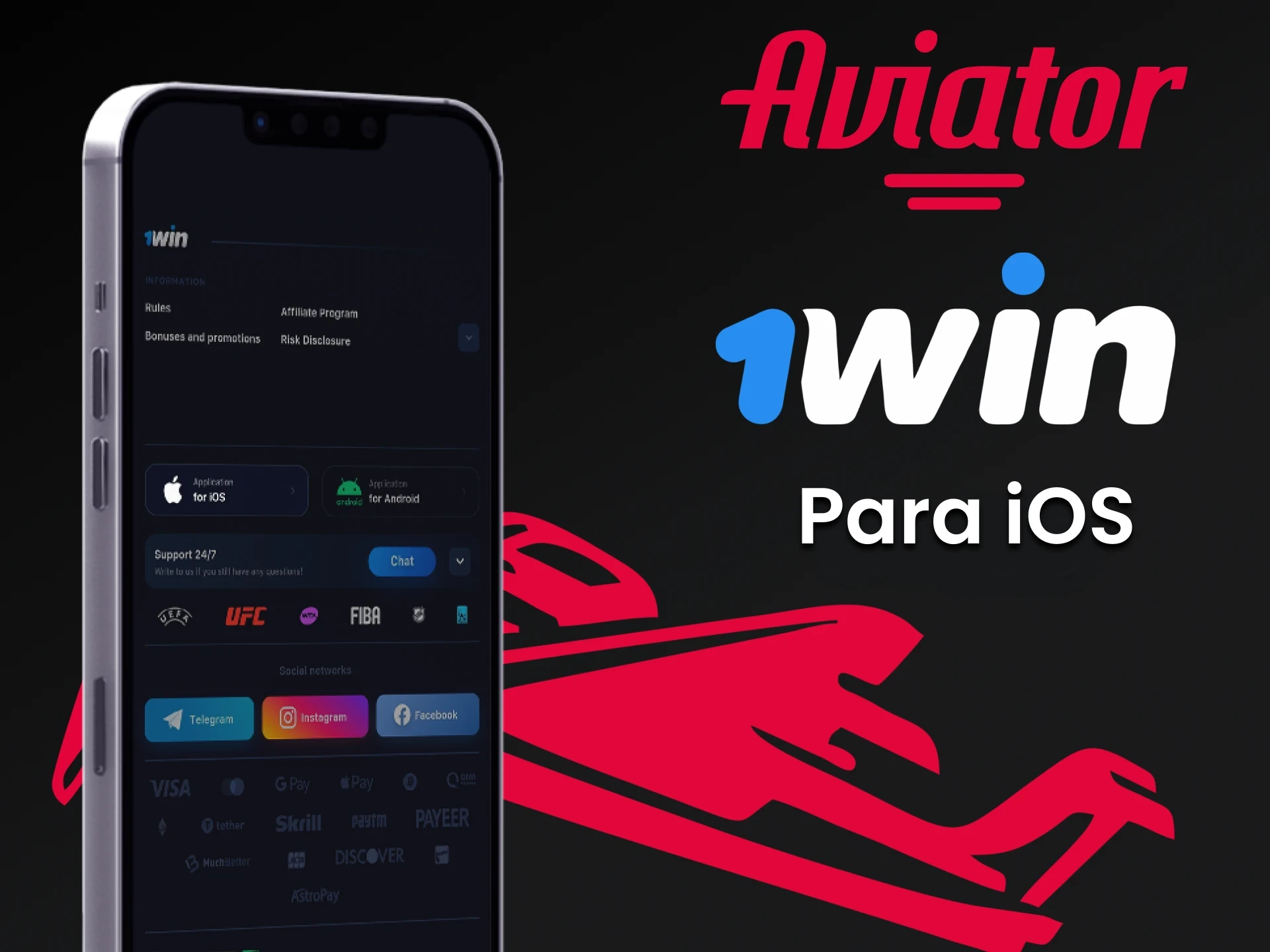 Jogue Aviator através do aplicativo 1win para iOS.