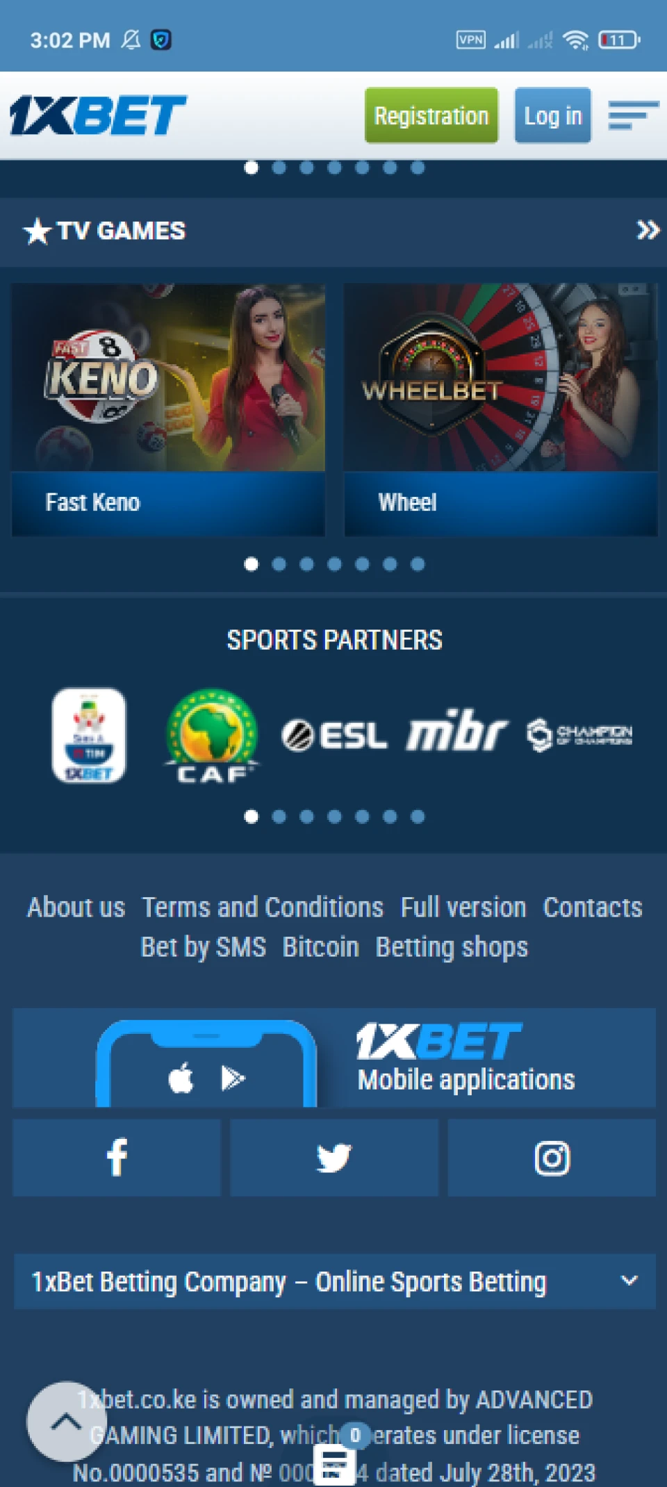 Find the mobile application section at 1xbet website.