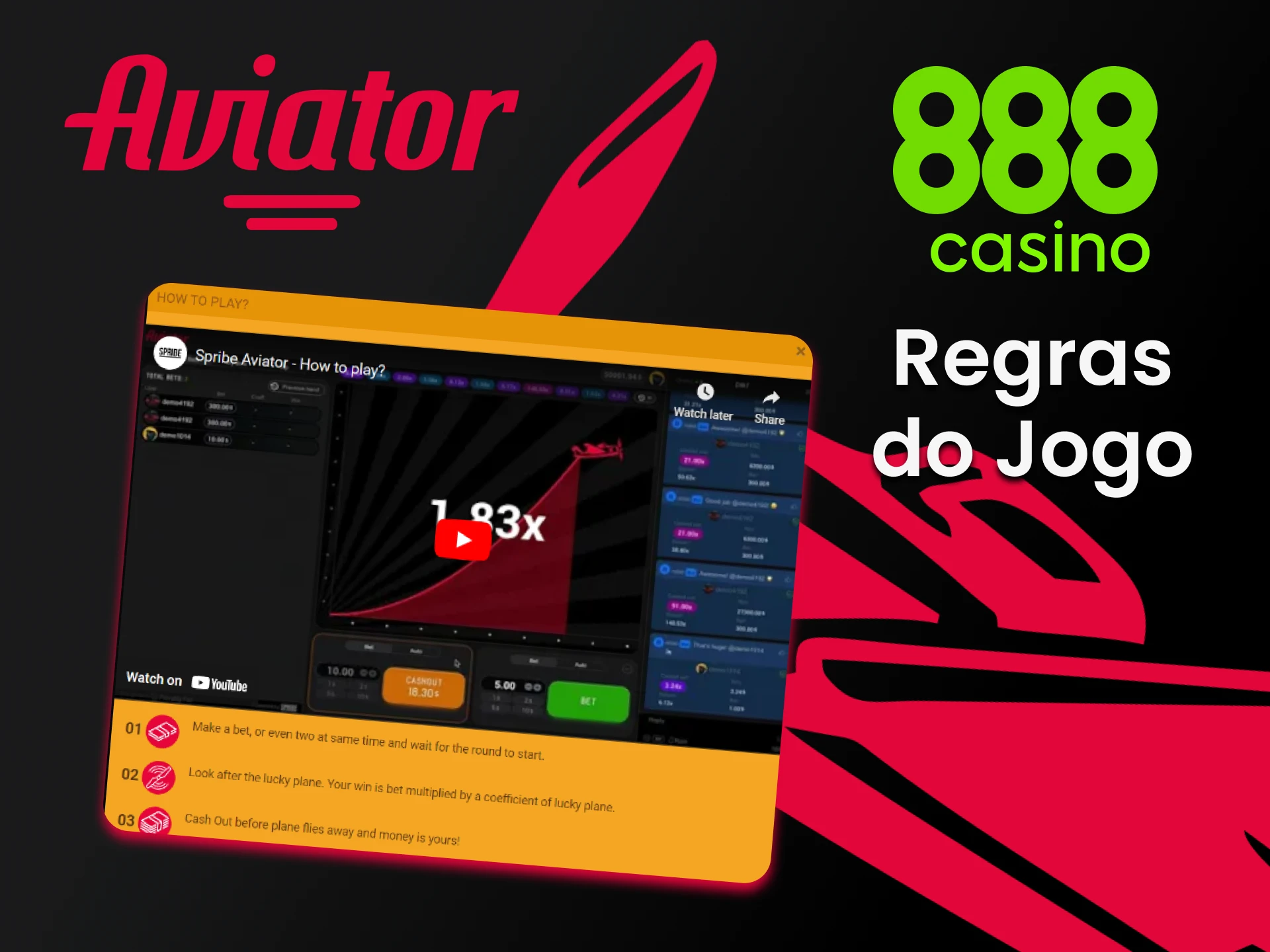 Leia estas regras do jogo Aviator do 888 casino.