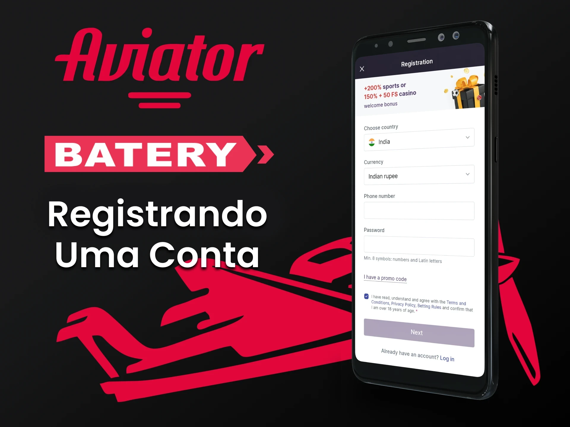 Registre uma conta pessoal através do aplicativo Batery em seu smartphone.