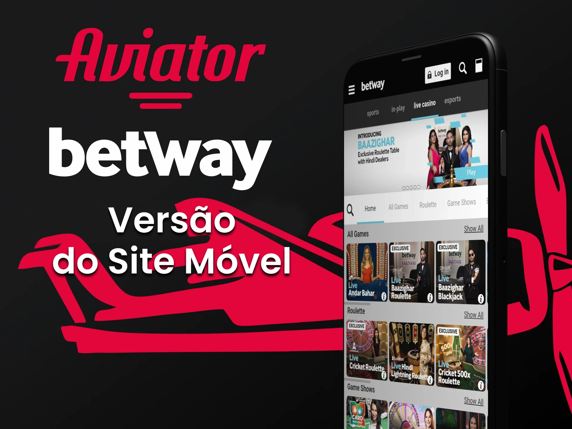 Jogue Aviator na Betway pelo celular.