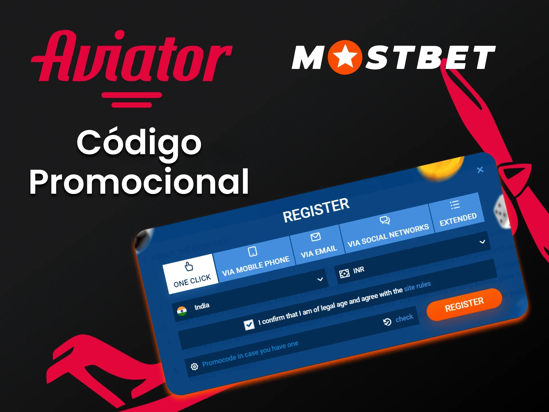 Insira o código promocional para receber um bônus adicional da Mostbet.