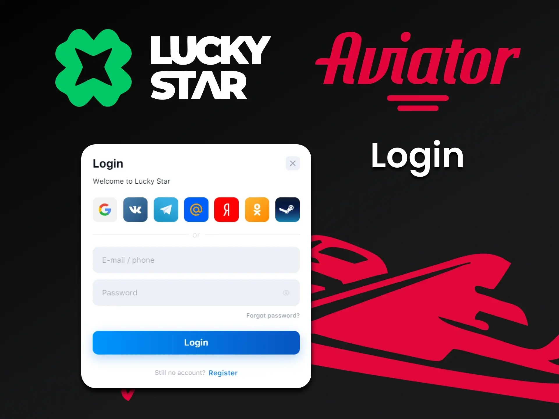 Faça login em sua conta pessoal do Lucky Star e jogue Aviator.