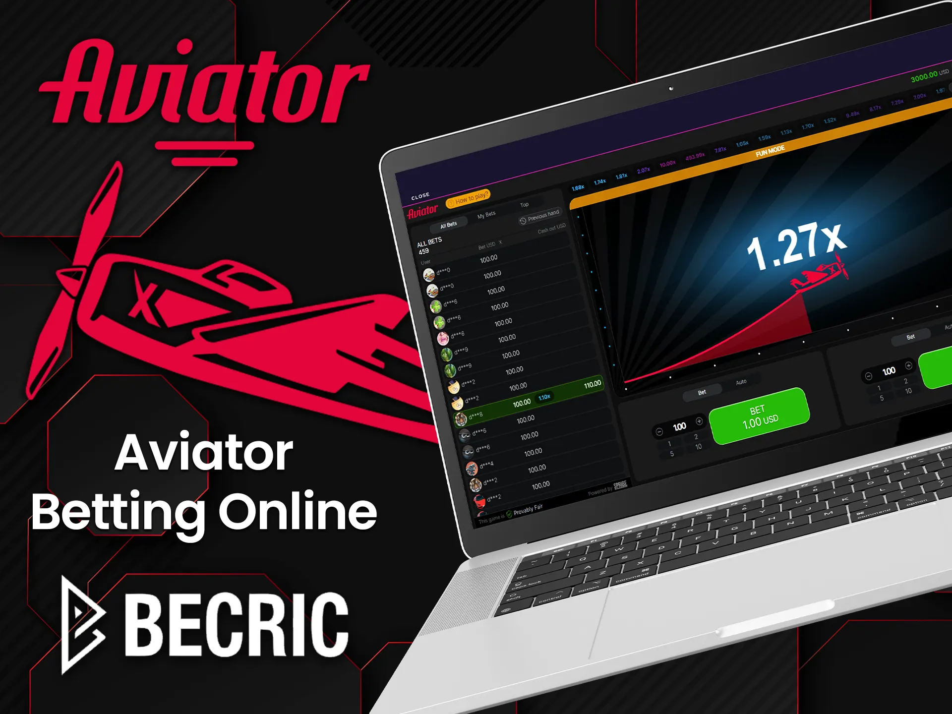 You can easily place bets at Aviator on Becric's website.