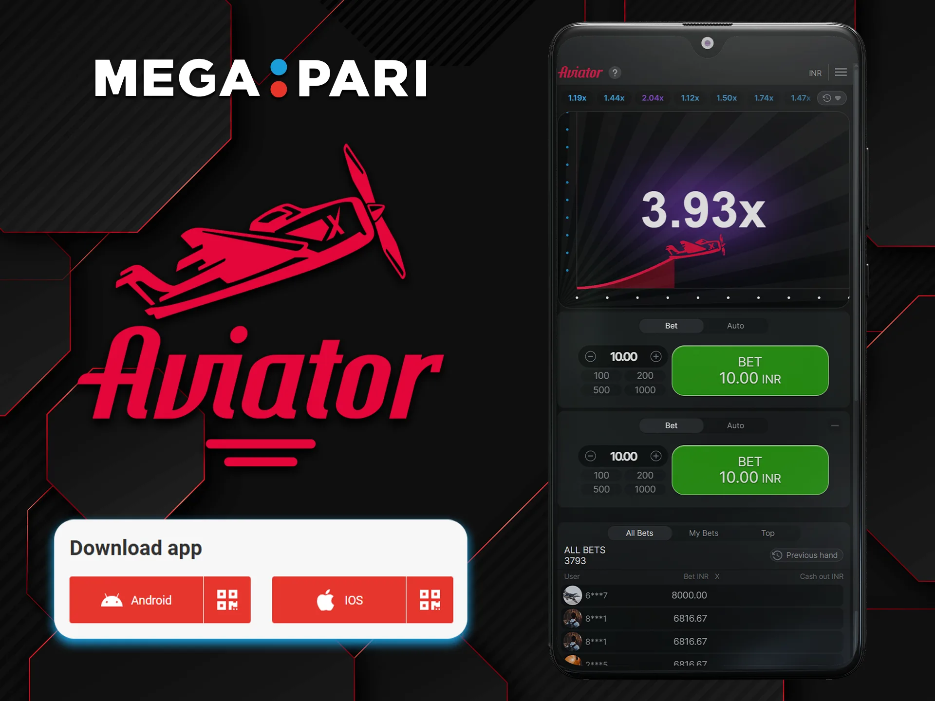 Install the Megapari mobile app to play the Aviator crash game.