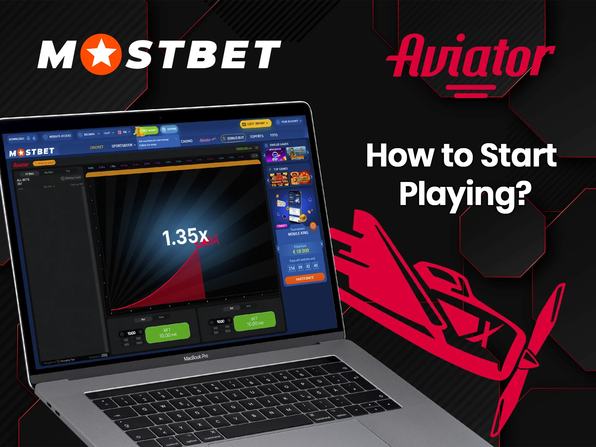 Register at Mostbet, deposit your balance and enjoy playing Aviator.