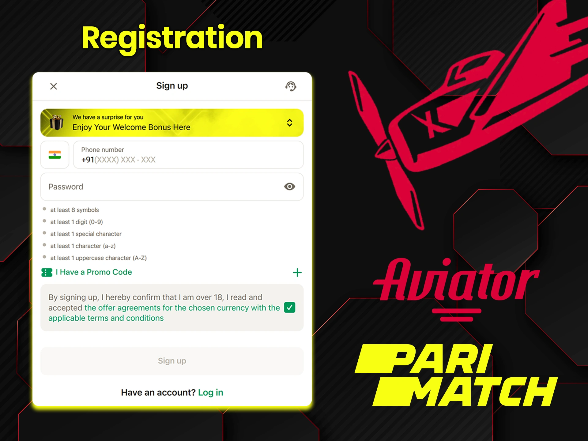 To start playing Aviator, you need to register on the Parimatch website.