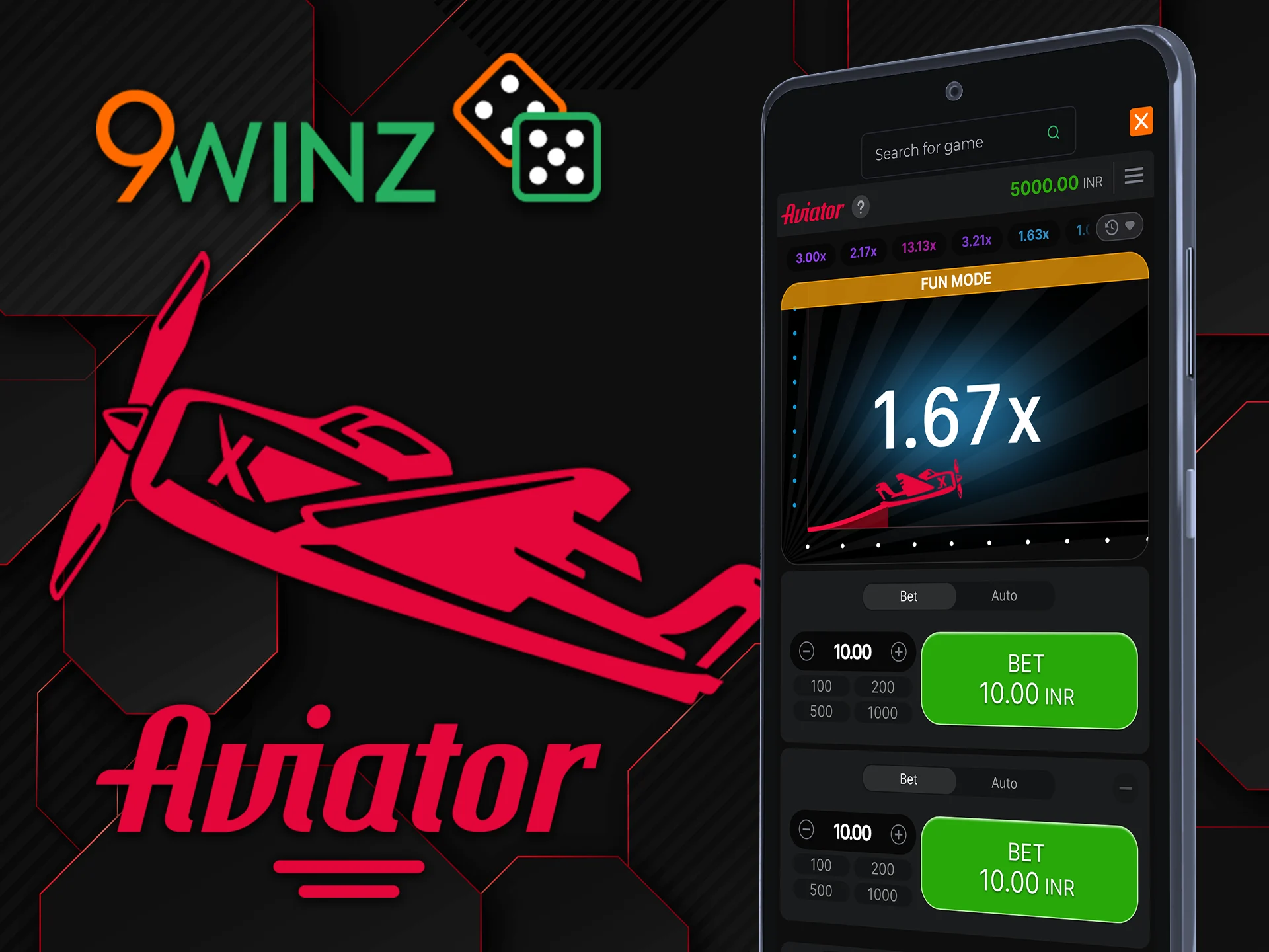 Play Aviator via the mobile browser version on the 9winz website.