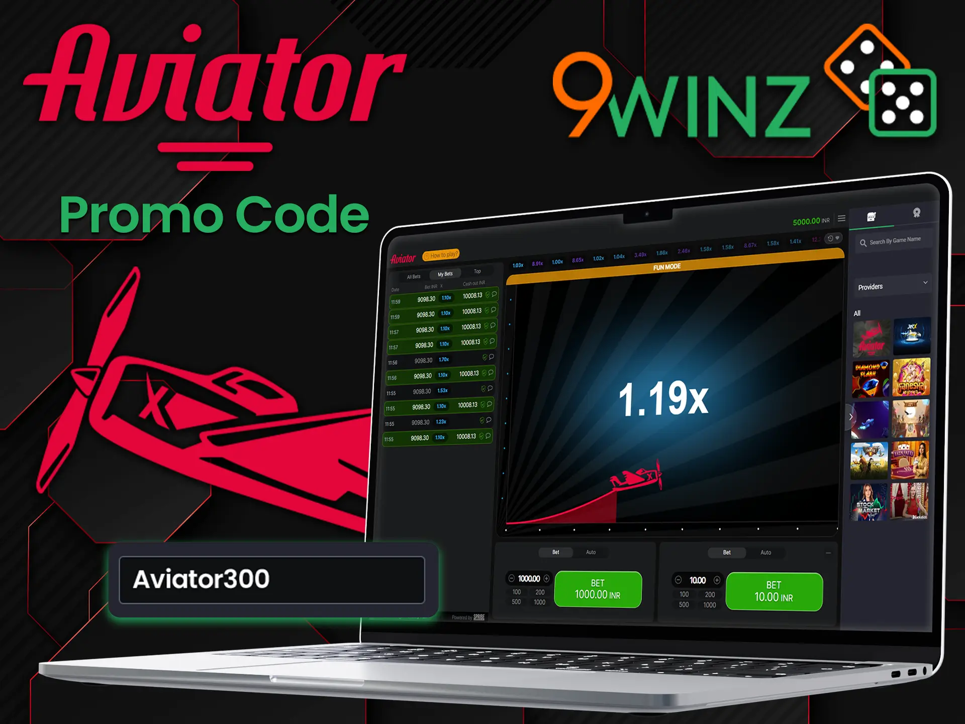 Enter promo code during registration and get extra cash rewards for Aviator crash game.