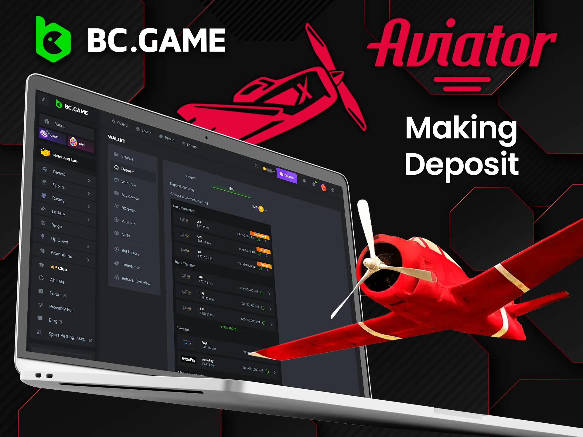 Making a deposit on the BC Game website is done without any delays.