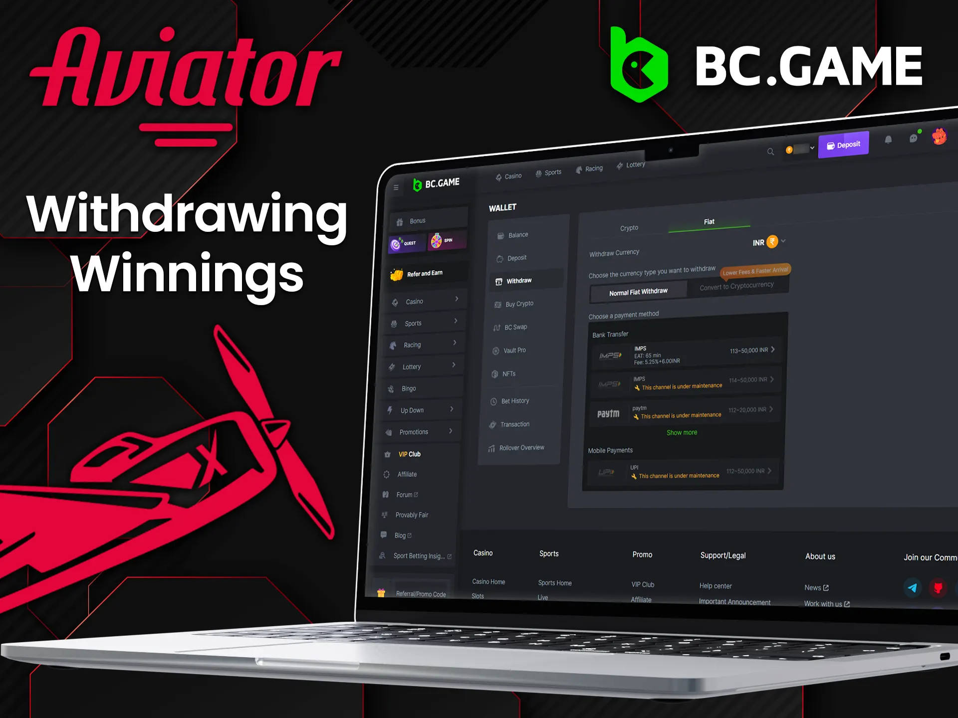 Withdrawing winnings on the BC Game website is effective and easy.