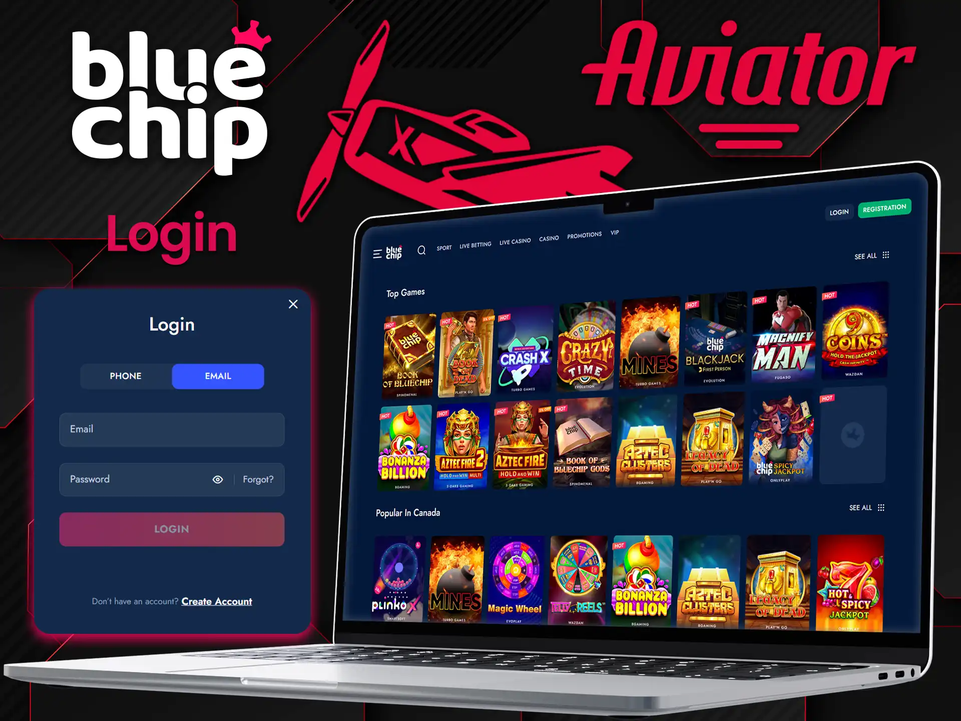 Bettors have to authorize to Bluechip for playing Aviator.