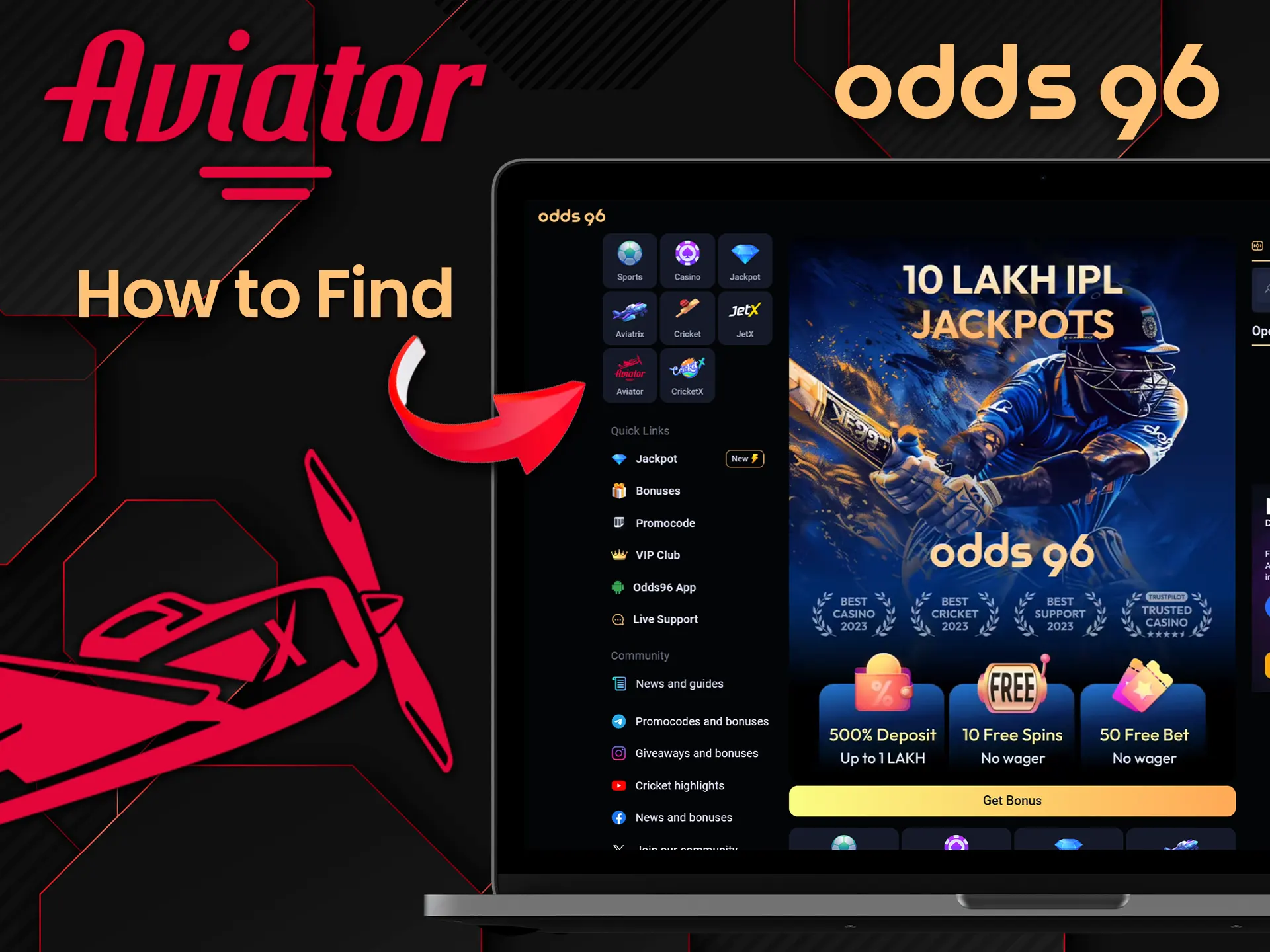 Thanks to the well-designed Odds96 site map, you'll find Aviator game right away.