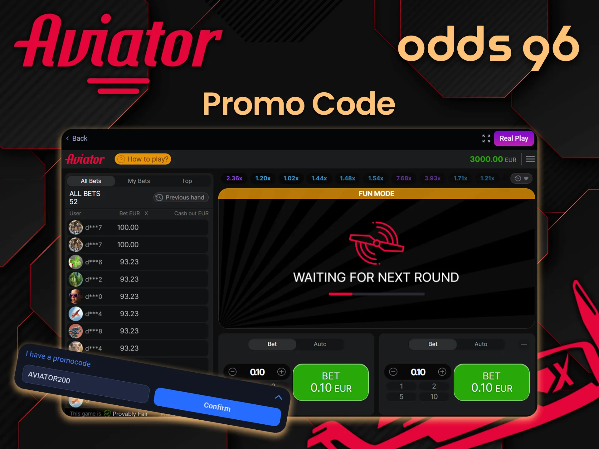 Thanks to special numbers, you'll get a nice surprise from Odds96 for playing Aviator.