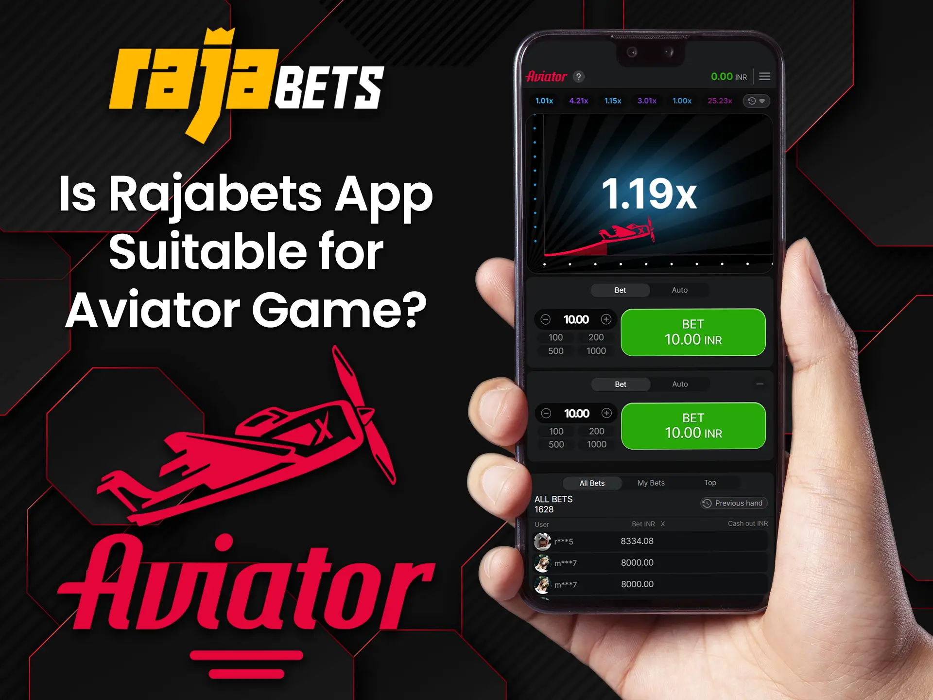 Enjoy Aviator on your mobile devices with Rajabets app.