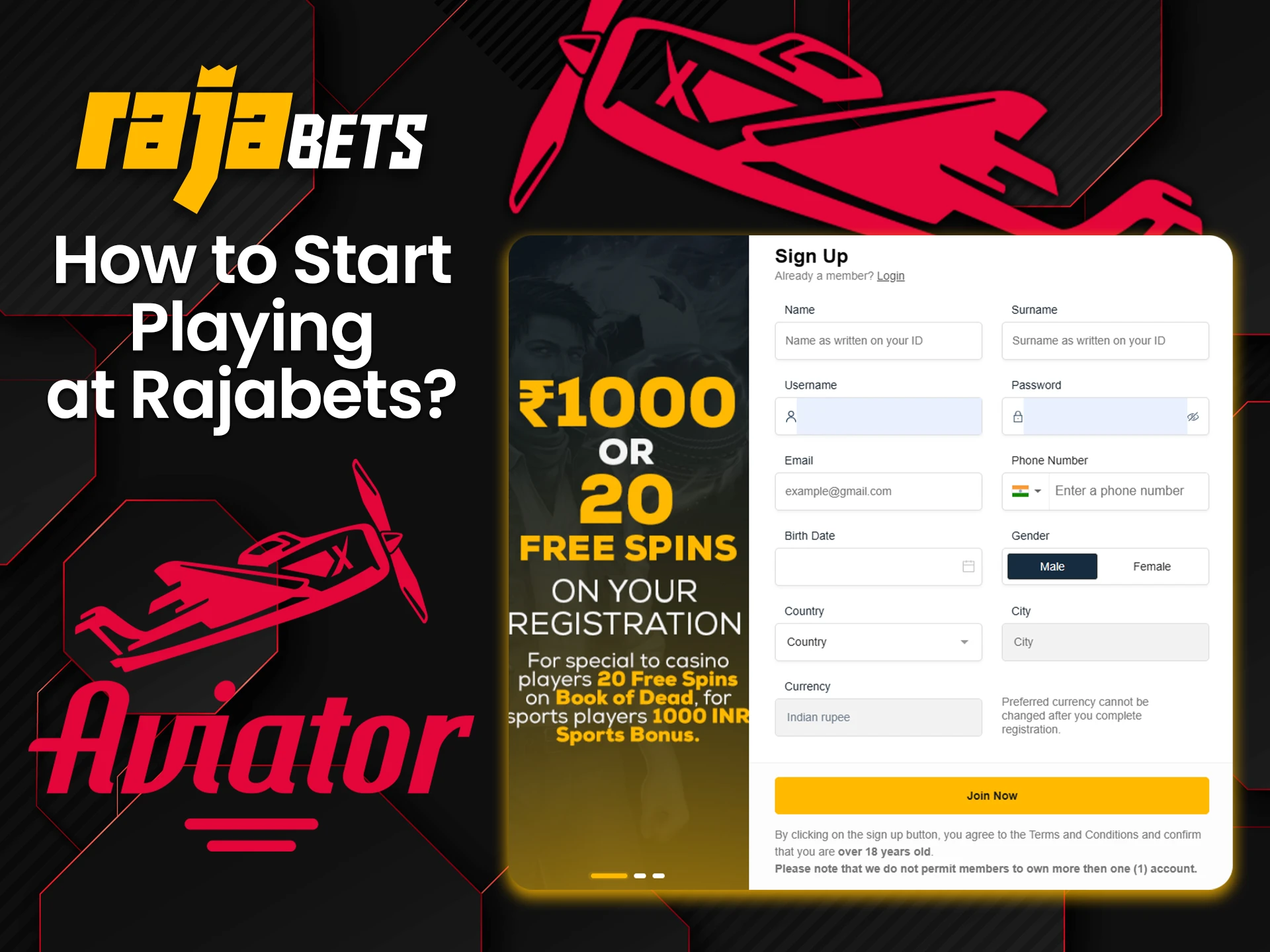 Click on the registration button and create a personal account at Rajabets.