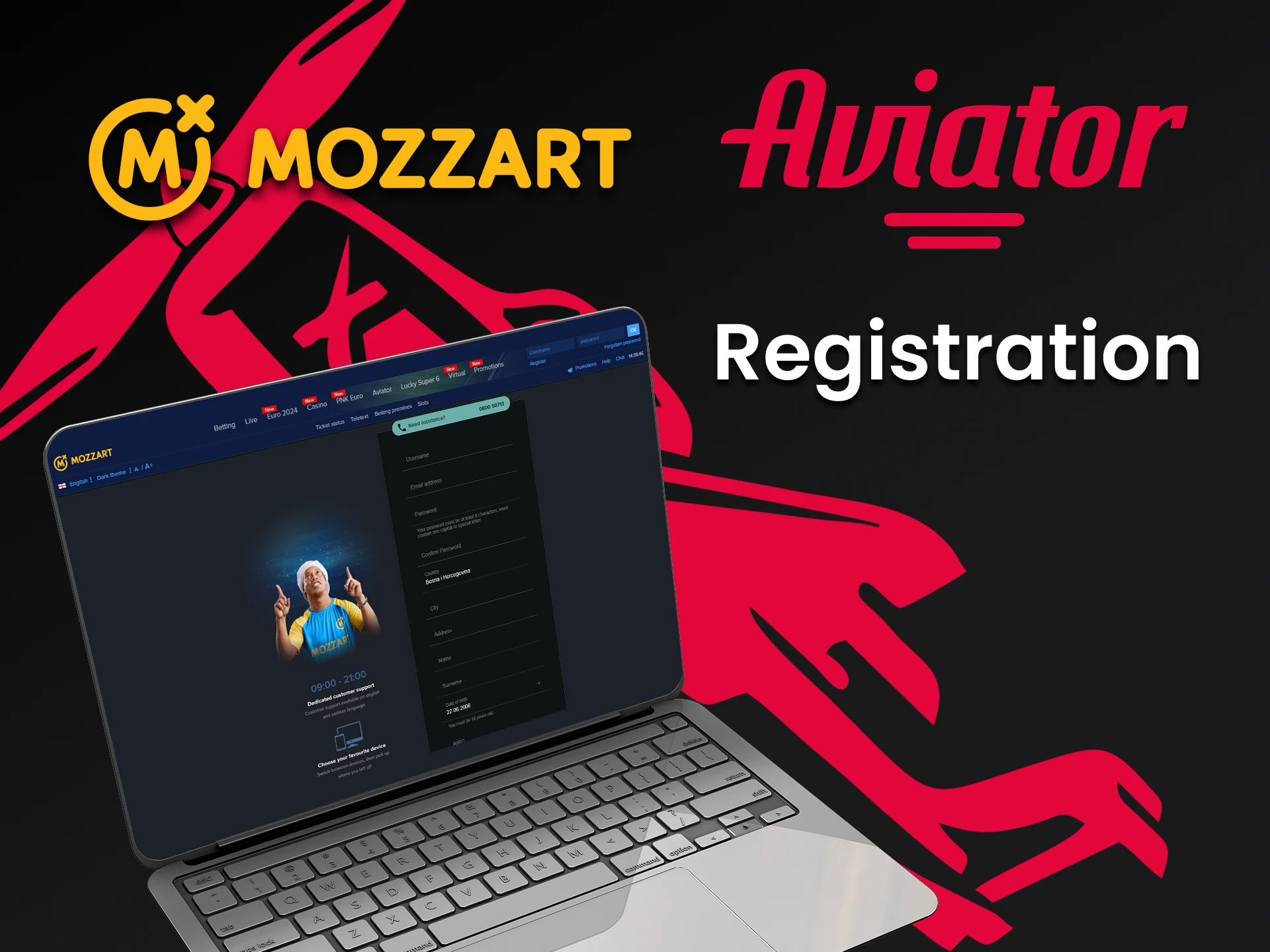 Register to play Aviator on Mozzart.