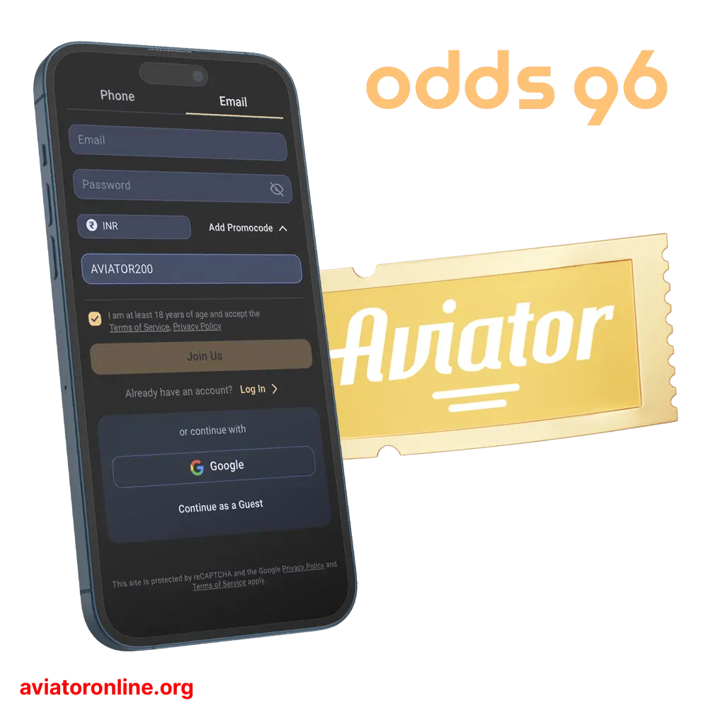 Odds96 suggests using a favorable promo code to play Aviator.