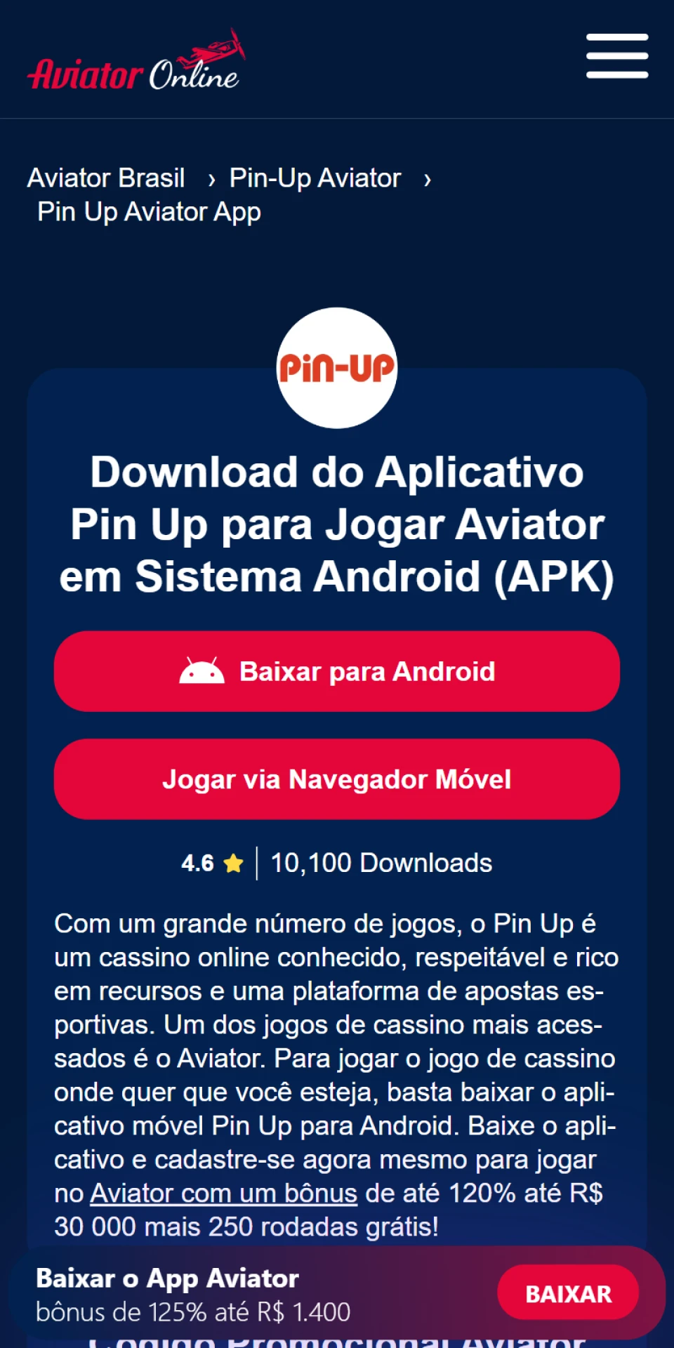 Siga o link para baixar o apk Pin Up para Android.