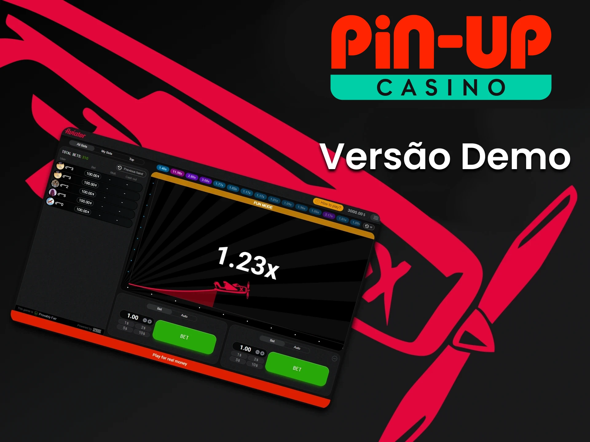 Para nao arriscar dinheiro real, voce pode experimentar o jogo na versao demo da Pin Up.