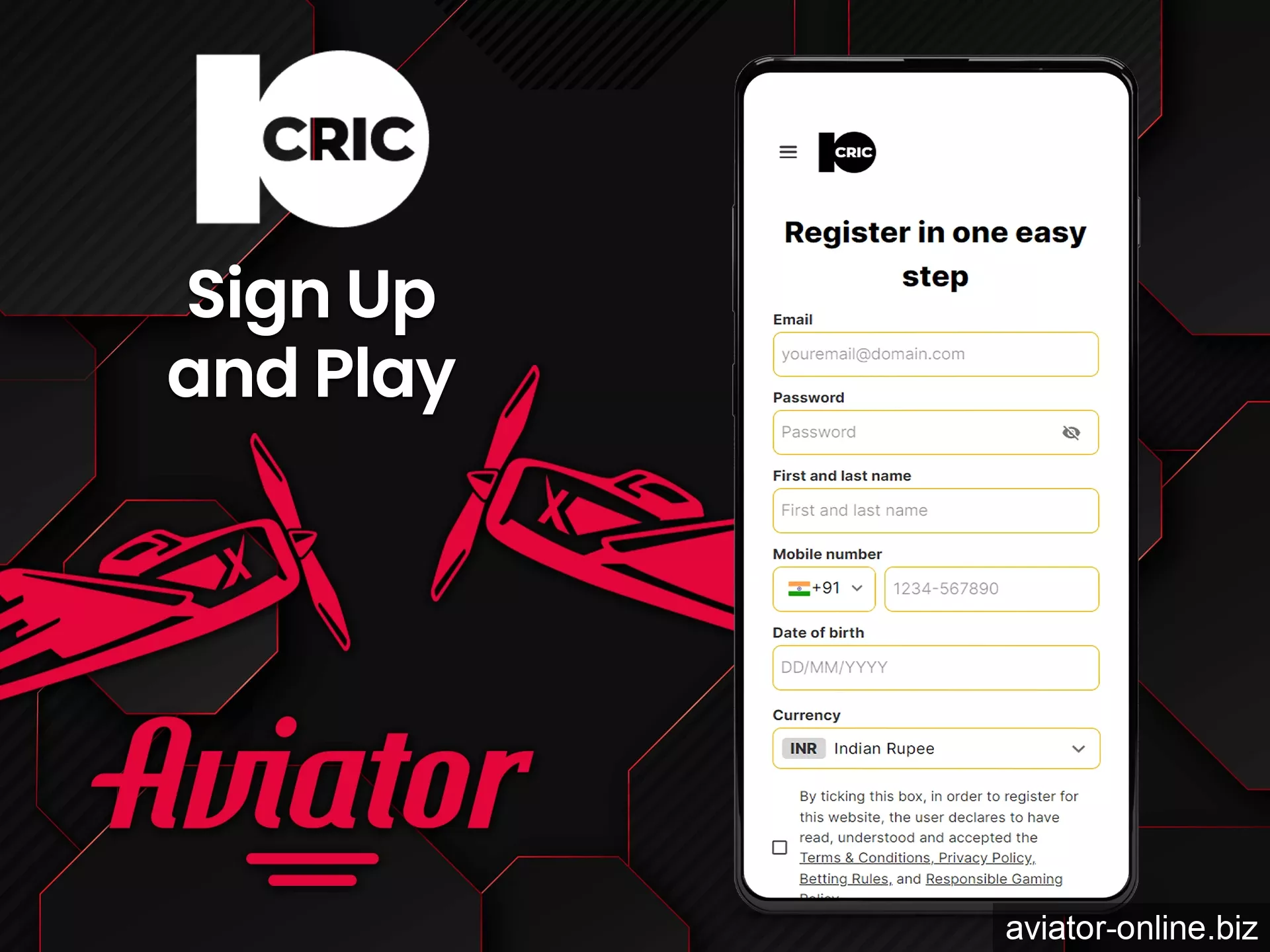 You can start playing 10CRIC Aviator right after registration.