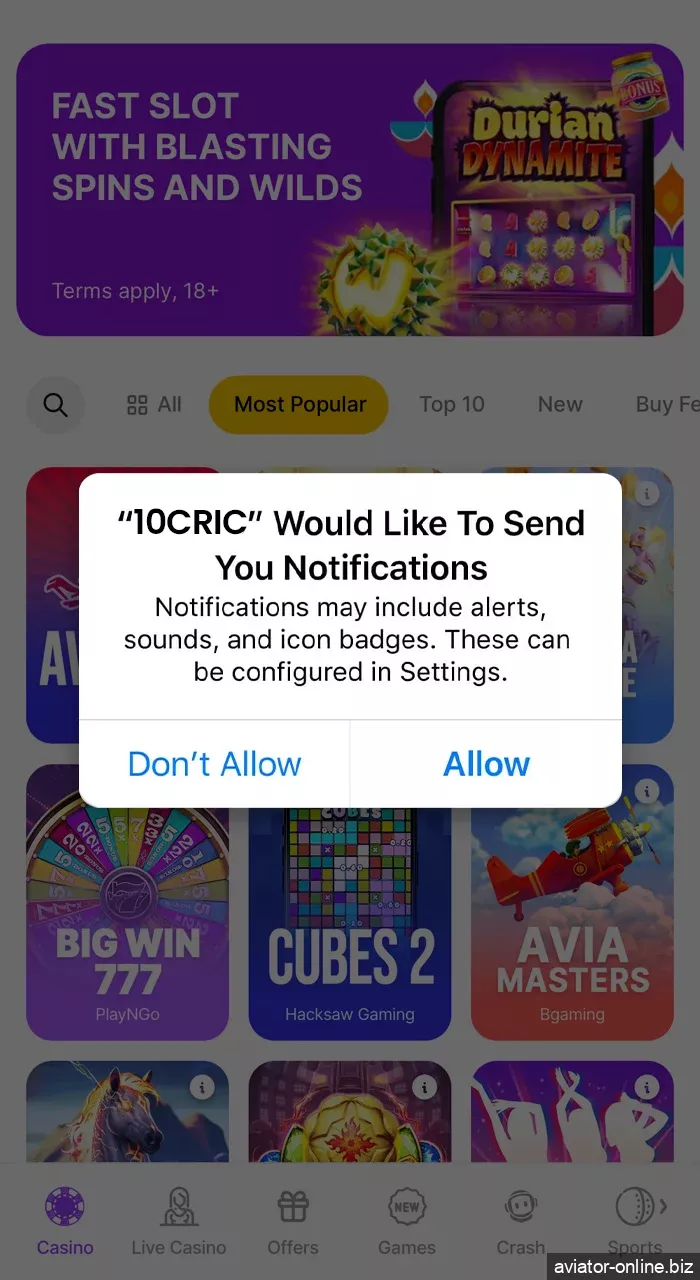 Authorize 10CRIC to send you notifications.