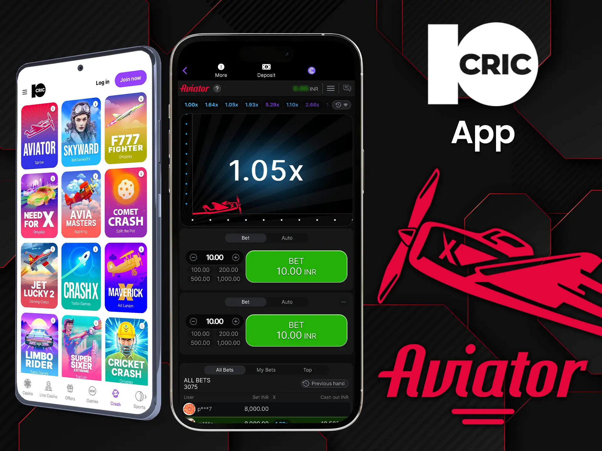 Play 10CRIC Aviator from your Android or iOS mobile device.