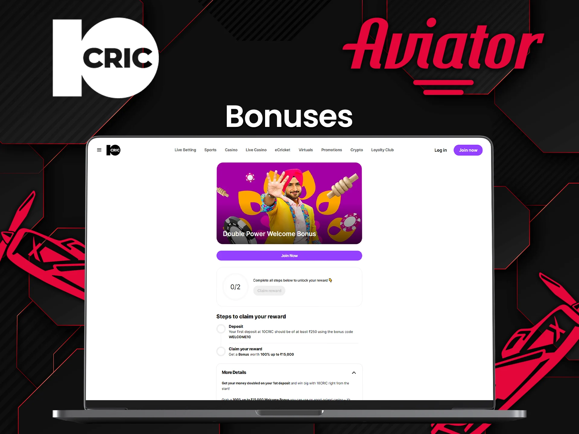 10CRIC offers a welcome bonus for all new users.