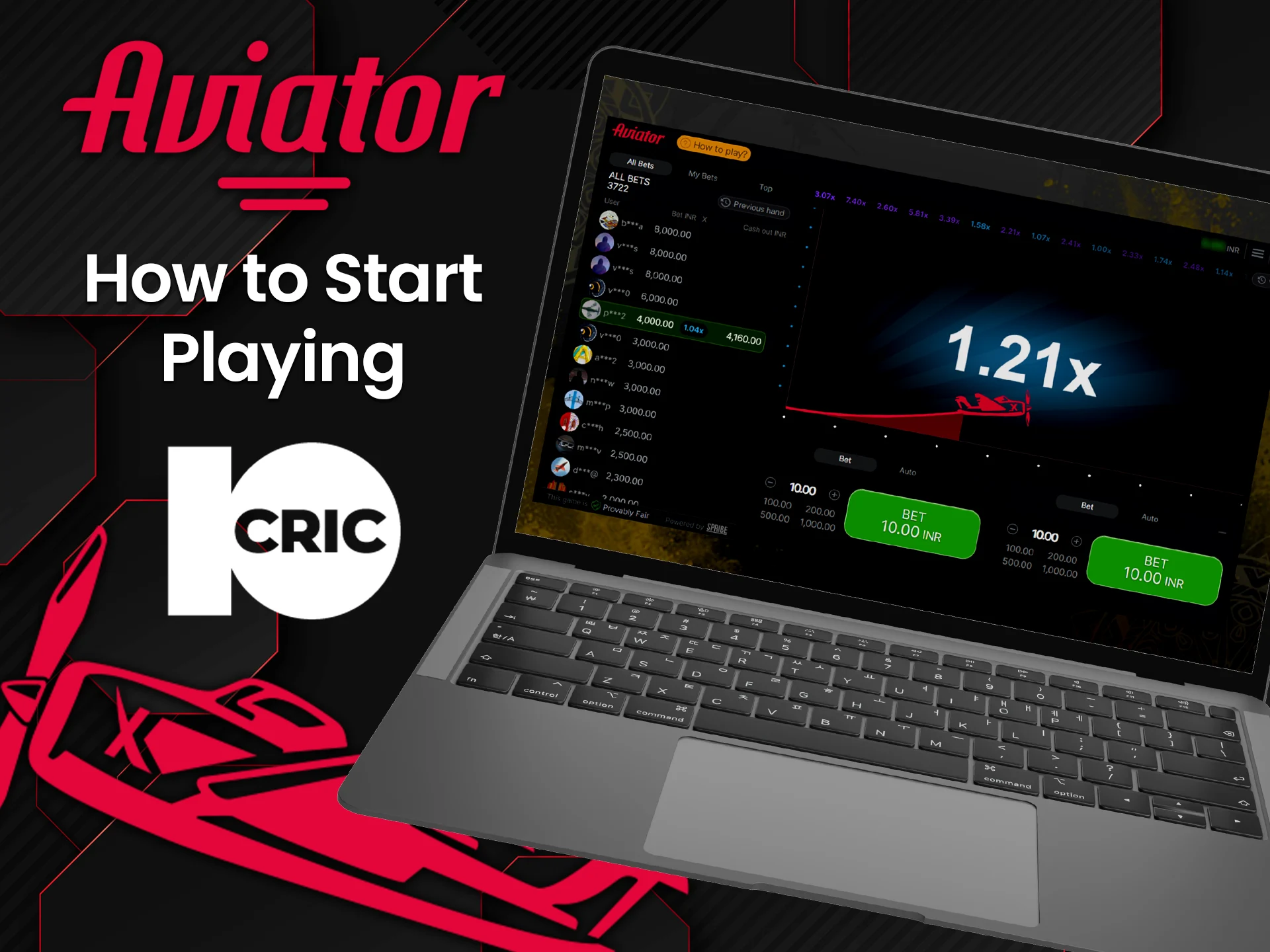First steps on how to start playing 10CRIC Aviator.