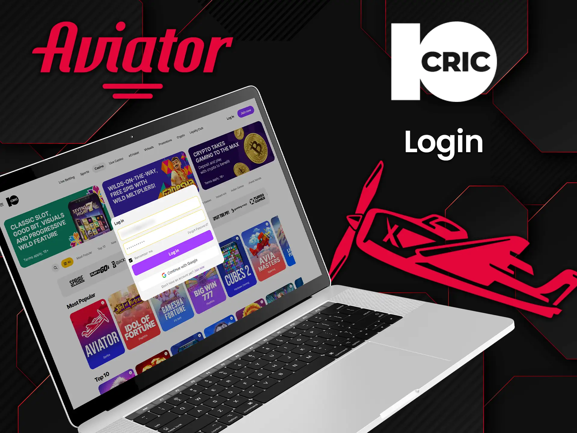 Enter your username and password to continue playing 10CRIC Aviator.