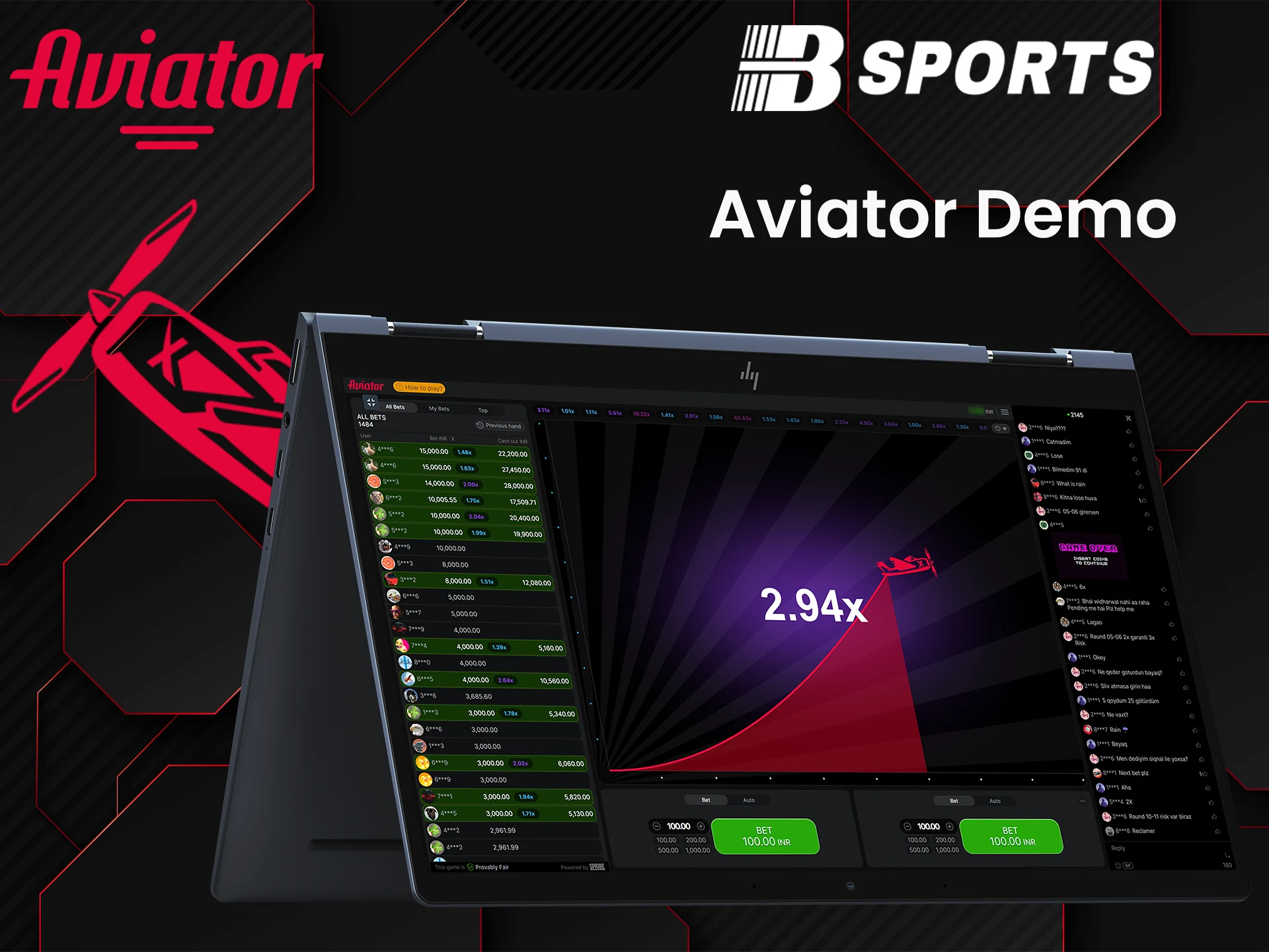 Demo version of the Aviator game on Bsports.