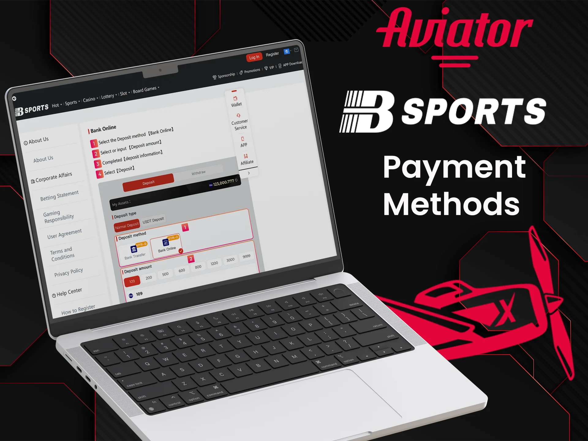 Several payment methods on the Bsports platform.