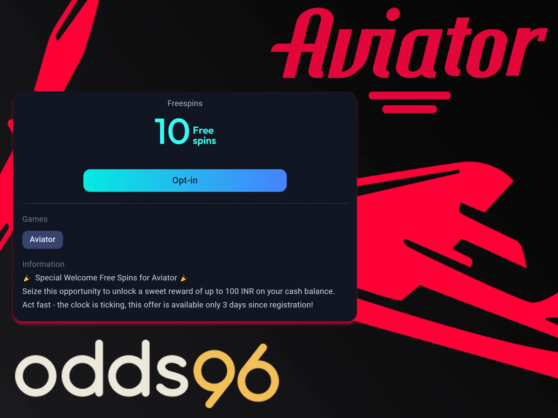 Odds96 offers its users bonuses for playing Aviator.