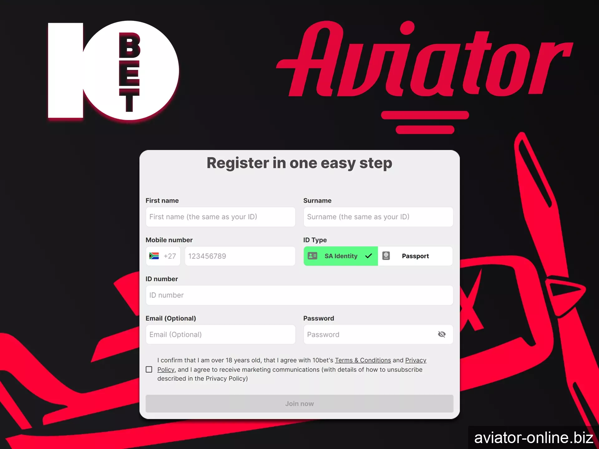 Start playing Aviator after registering at 10Bet.