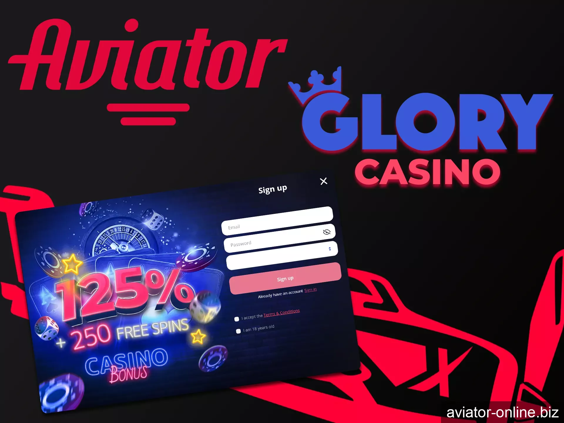 To start playing Aviator at Glory Casino you need to create an account.