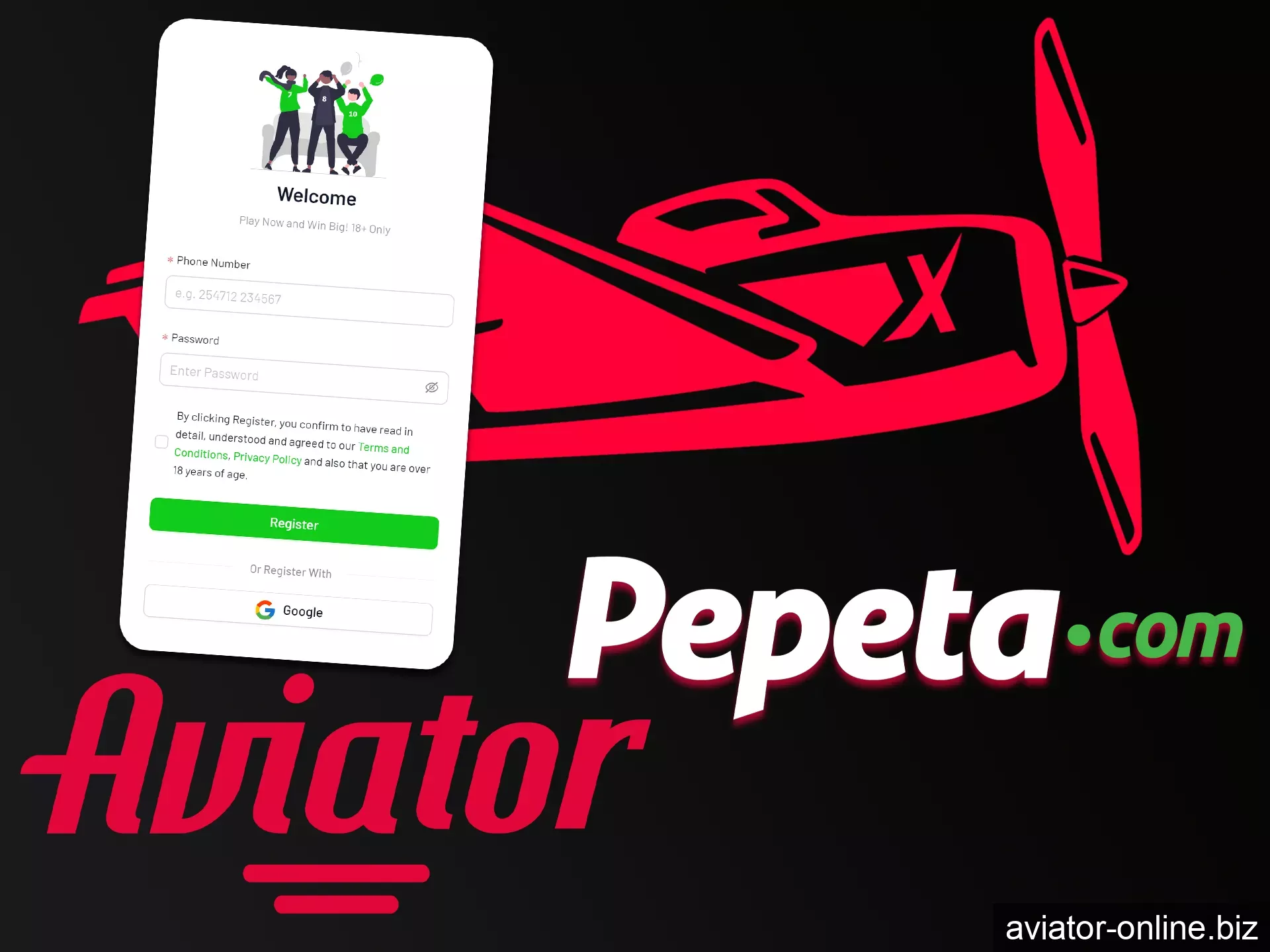 Start playing Aviator after registering on Pepeta.